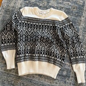 LOFT Black and Cream fair isle sweater LP, NWOT